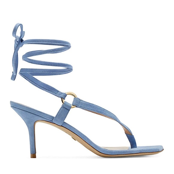 Stuart Weitzman Lalita 75 Womens Ankle Tie Heel Thong Sandal  Blue Suede - Picture 2 of 9